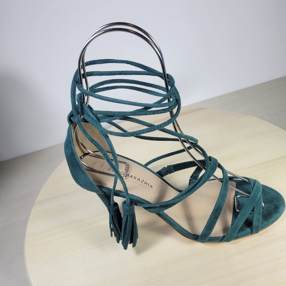 BCBG MaxAzria Teal Faux-Suede Sandal Heel Womens Size 36